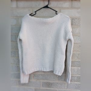 Brass Clothing cropped loose weave boatneck sweater cream XS.